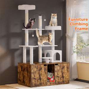 Zeitgenössischer Katzen-Kletterbaum aus Massivholz - Haustierfreundliche Katzenvilla: Sprungplattform, Plüschbett & All-in-One Katzenschrank - Product Image 2