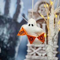 Hiasan Gantung Halloween Baru, Boneka Hantu Labu Kelelawar Putih Berbahan Plush Empuk dengan Tali