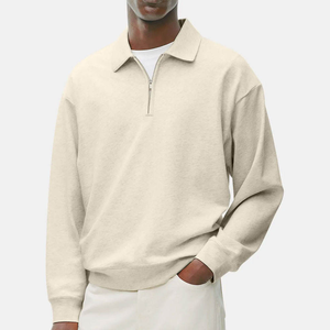 Wholesale <strong>Old</strong> Money Fashion <strong>Pullover</strong> Sweatshirt with Zipper Support OEM Custom 320g Heavyweight Turn-down Collar Hoodie - Product Image 6