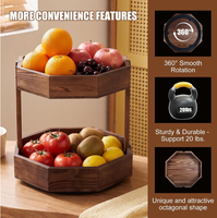 Support à fruits en bois à 2 niveaux, étagère d'angle rotative, organisateur de rangement pour comptoir de cuisine pour légumes et assaisonnements