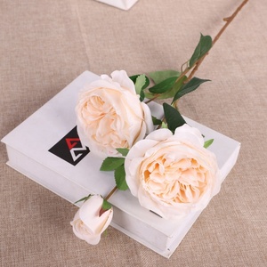 ดอกกุหลาบอังกฤษประดิษฐ์ 3 ก้าน ยี่ห้อ QiHao สำหรับตกแต่งบ้านและงานแต่งงาน - Product Image 4
