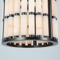 Lustre rond en laiton et albâtre espagnol, fait main, sur mesure, style industriel rétro américain moderne, avec chaîne, pour salle à manger