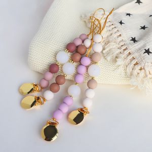 Accessoires pour bébé, <span class=keywords><strong>attache</strong></span>-sucette <span class=keywords><strong>personnalisable</strong></span> en acier inoxydable doré avec perle en silicone, sans BPA - Product Image 1