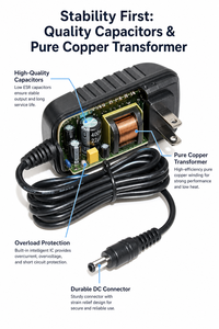 100 ~ 240V อินพุตอะแดปเตอร์แปลงไฟปลั๊กผนังของสหรัฐอเมริกา, ขั้วต่อ DC 5.5x2.1 มม. 12V 1A อะแดปเตอร์แปลงไฟ AC เป็น DC - Product Image 3