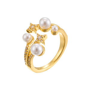 Anillo Ajustable Muyu Fashion de Alta Gama con Múltiples Cuentas, Diseño de Estrella, Perla Abierta y Circonita, para Uso Diario, Chapado en Oro de 18K - Product Image 5