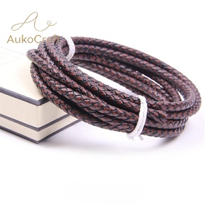 Cordon en cuir <span class=keywords><strong>de</strong></span> vachette tressé pour <span class=keywords><strong>bracelet</strong></span> et collier DIY, corde ronde en cuir <span class=keywords><strong>de</strong></span> vachette tressé - Product Image 3