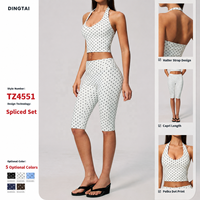 Ensemble de yoga Dingtai à pois 2 pièces pour femme, short taille haute et soutien-gorge de sport décolleté en V profond, ensemble d'entraînement assorti très élastique, logo personnalisé OEM