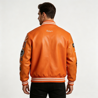 Veste universitaire pour homme en cuir PU véritable avec broderie personnalisée et écussons en chenille, style Letterman Bomber, fabrication usine