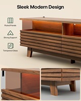 Meuble TV moderne 3-en-1 en panneaux de bois cannelés, nouvelle arrivée, avec gestion des câbles intégrée et éclairage intégré