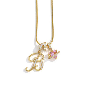 Collar con Letra Inicial Chapado en Oro de 18K, 26 Letras, Corazón Rosa y Azul, Cadena de Oro y Plata con Circonitas, Estilo INS, Joyería de Moda para <span class=keywords><strong>Mujer</strong></span> - Product Image 5