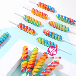 Palo de paleta de arcoíris Halal chino, venta al por mayor, dulce surtido de frutas, sabor en espiral, piruleta de caramelo duro - Product Image 4