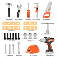 Ensemble de 38 outils de construction de simulation avec sac de rangement, perceuse électrique, casque – Kit de jeu d'imitation pour enfants