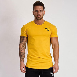 T-shirt en coton à manches courtes et col rond pour homme, coupe ajustée, avec logo imprimé sur le devant, jersey décontracté, respirant, couleur unie - Product Image 4