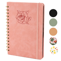 Carnet à spirales avec couverture en cuir A4 et stylo - 100 feuilles de papier kraft en tissu transparent à fleurs