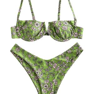 Conjunto de bikini de 2 piezas para mujer, de ganchillo, con cuello halter, top de un solo hombro, push-up, braga de tanga, de secado rápido, ideal para vacaciones en la playa. - Product Image 1