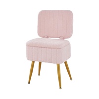 Tabouret de Vanité Multifonctionnel Moderne Petit Pouf Doux en Fausse Fourrure 4 Pieds en Métal Pieds Antidérapants Chambre à Coucher Chaise de Maquillage Rose