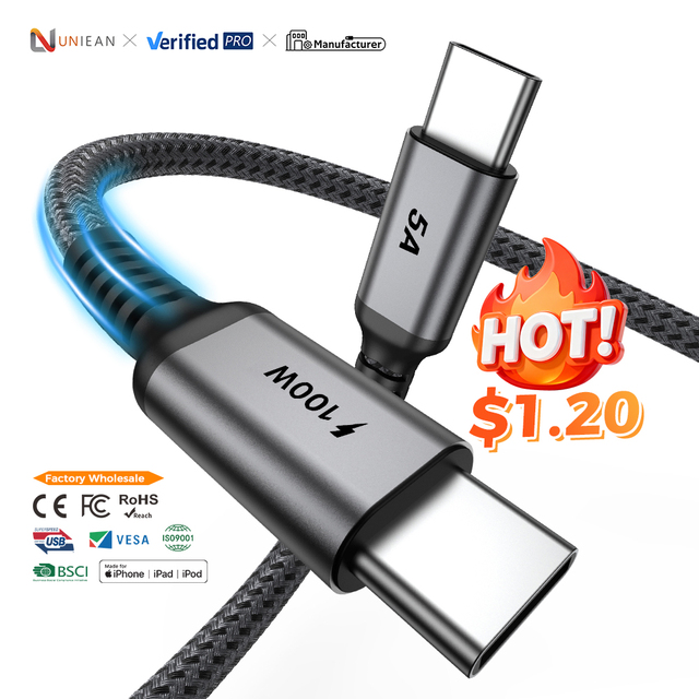 UNIEAN 240W Fast Charging USB 2.0 Type C Cable 100W Nylon Braided Data Cord High Speed PD Charging Compatible Android Laptop
