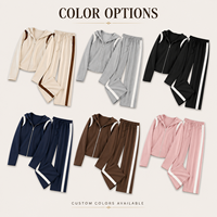 Ensemble décontracté d'été pour femme : pantalon large taille haute en coton/élasthanne uni style vintage et sweat à capuche zippé