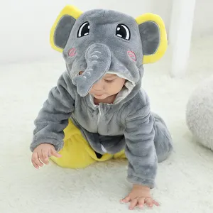 Michley 2023 Hot Sale Cartoon Baby Hooded Clothes Soft Flannel Animal Baby Romper