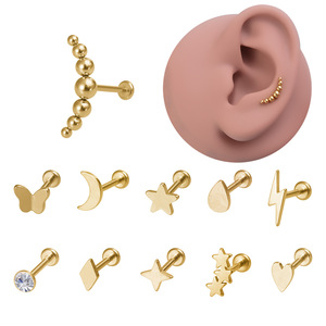 Pendiente <span class=keywords><strong>de</strong></span> Acero Quirúrgico 316L Chapado en Oro para Niños, 16G, con Circonita Cúbica, Joyería para <span class=keywords><strong>Piercing</strong></span> Corporal en Hélix, Cartílago y Tragus - Product Image 1