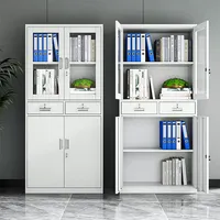 Armoire de classement en acier pour bureau et école, armoire de classement en métal à 2 portes verrouillables, armoire de classement en métal à 4 niveaux avec 2 tiroirs et porte en verre