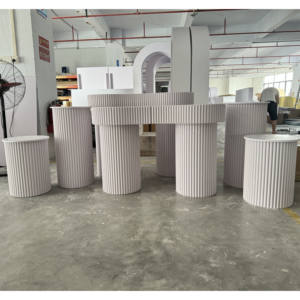 PVC gâteau plinthe support cylindre piédestal affichage Table mariage événements décor blanc ondulation plinthe cylindre piédestal présentoir - Product Image 6