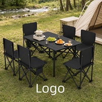 Ensemble de table et chaises pliantes de camping personnalisées avec logo, 6 personnes, cadre en acier carbone, plateau en aluminium épaissi, pique-nique en plein air