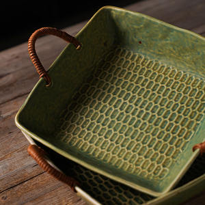 Assiette creuse en céramique tressée style japonais, faite à <span class=keywords><strong>la</strong></span> main, rétro, grande assiette de service pour fruits, couleur unie, récipient alimentaire domestique - Product Image 6