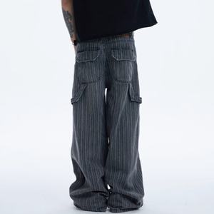 Jeans de Mezclilla a Rayas para Hombre, Estilo Hip Hop, de Pierna Ancha, con Logotipo Personalizado al por Mayor, Servicio OEM - Product Image 6