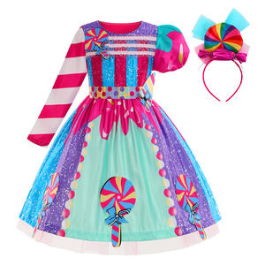 Robe tutu de bonbons <span class=keywords><strong>arc</strong></span>-en-ciel d'Halloween pour filles et enfants, costume de sucette avec nœud, robes de princesse à fleurs pour filles, tenues de fête d'anniversaire - Product Image 3