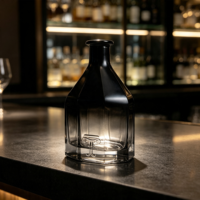 Bouteille de whisky en verre transparent à corps facetté et dégradé de couleur, base épaisse, vente en gros directe d'usine chinoise
