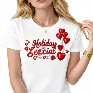 Offre Spéciale Saint-Valentin : T-shirt Femme Grande Taille à Manches Courtes avec Imprimé Cœur 3D, Décontracté Printemps, 100% Jersey - Product Image 1