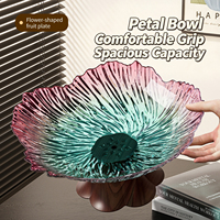 Nouvelle assiette à fruits en plastique de luxe, transparente dégradée, en forme de pétale, de qualité alimentaire, plat de service pour desserts, bol à bonbons avec base pour fêtes et banquets
