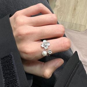 Versatile S925 Pure Silver Floral Pearl <b>Ring</b> New Chinese Style Niche <b>Opening</b> <b>Ring</b> with Brushed Finish - Product Image 1