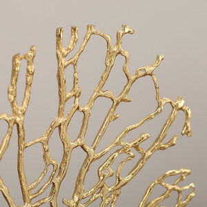 Modern Minimalist Brass Coral Tree <b>Ornament</b> Marble Base 2Pcs Living Room Decor - Product Image 3