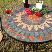 Table et chaise de balcon en fer de style européen ensemble de trois pièces table et chaise de thé en mosaïque pour cour extérieure
