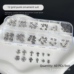 Ensemble de 12 breloques en métal en forme de cœur et de croix pour ongles, accessoires de bijoux pour nail art DIY, pour manucure professionnelle - Product Image 6