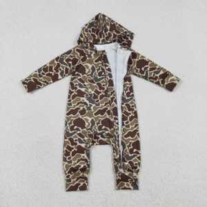 Combinaison à manches longues pour bébé fille, imprimé camouflage, vente en gros, fermeture éclair, ensemble de combinaison à capuche - Product Image 2