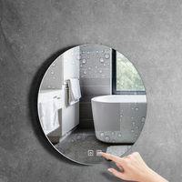 Miroir de salle de bain moderne anti-buée rond avec éclairage LED, miroir de douche intelligent à écran tactile mural pour chambre à coucher