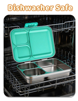 Boîte à bento portable mignonne en acier inoxydable, 3 compartiments, couvercle anti-fuite, compatible micro-ondes, sans BPA, pour le stockage des aliments des nouveau-nés et des enfants
