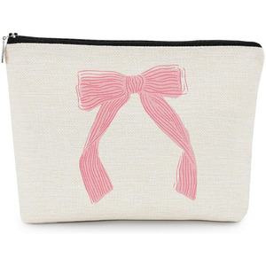 Bolsa de cosméticos de lona con estampado de lazo al por mayor, neceser con cremallera, bolsa de almacenamiento de joyas <span class=keywords><strong>para</strong></span> <span class=keywords><strong>mujer</strong></span>, organizador de viaje <span class=keywords><strong>para</strong></span> niñas - Product Image 4