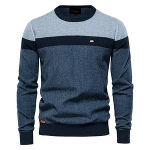 Vente en gros Pulls en cachemire Color Block Striped Slim Knitted Polo col rond manches longues Pulls décontractés pour hommes - Product Image 4