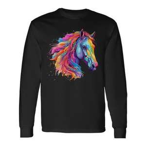 Camiseta de manga larga con estampado de caballo Conneemara colorido, unisex para adultos, con gráfico inspirado en caballos - Product Image 1