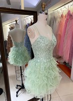 Nouvelle Arrivée Robe de Soirée de Luxe à Volants et Perles, Courte, Robe de Bal Lourde Perlée, pour Cocktail et Soirée de Remise de Diplôme