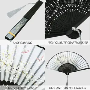 DS Design Hand-Held Bamboo Craft Folding Fan Carved With Silk Fabric For Parties Weddings Gifts Wall Decoration Folk Art Style