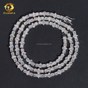 Nieuw ontwerp unieke elegante stijl klauwsetting 4mm omgekeerde 925 massief zilver rhodium plated VVS <span class=keywords><strong>Moissanite</strong></span> peer tennis ketting - Product Image 1