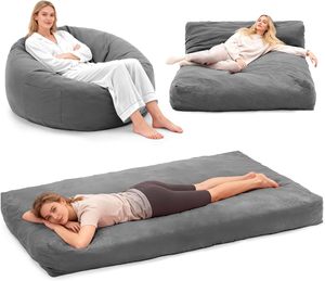 Sillón Puff Moderno 3 en 1 de Terciopelo Holandés para Adultos, Relleno de Espuma Viscoelástica, Reclinable, Convertible, <span class=keywords><strong>Plegable</strong></span>, Colchón Relajante para el Suelo - Product Image 1