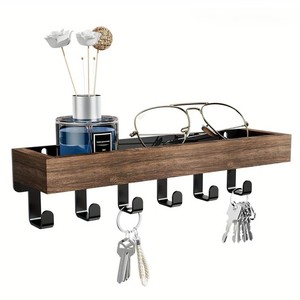 Wooden <b>Key</b> <b>Holder</b> With Hooks <b>Wall</b> Mounted Storage Rack For Living Room Mail Organizer - Product Image 4