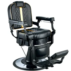Cadeira de barbeiro luxuosa e confortável em couro sintético preto de fábrica para salões de cabeleireiro/beauty/unhas