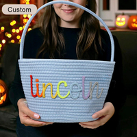 Vente en gros de panier artisanal personnalisé pour décorations d'Halloween, organisateur de jouets pour animaux de compagnie, panier de rangement en corde de coton